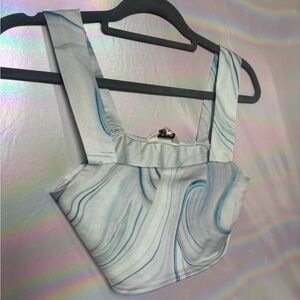 Miss Selfridge Cyan Blue Abstract Print Cropped Top | Size Small